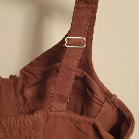 NWOT Guess brown corduroy bustier crop top with front zipper. Stretch. L. Flaw! - Picture 2 of 9